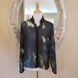 Tahari Water Color Effect Button Down Blouse